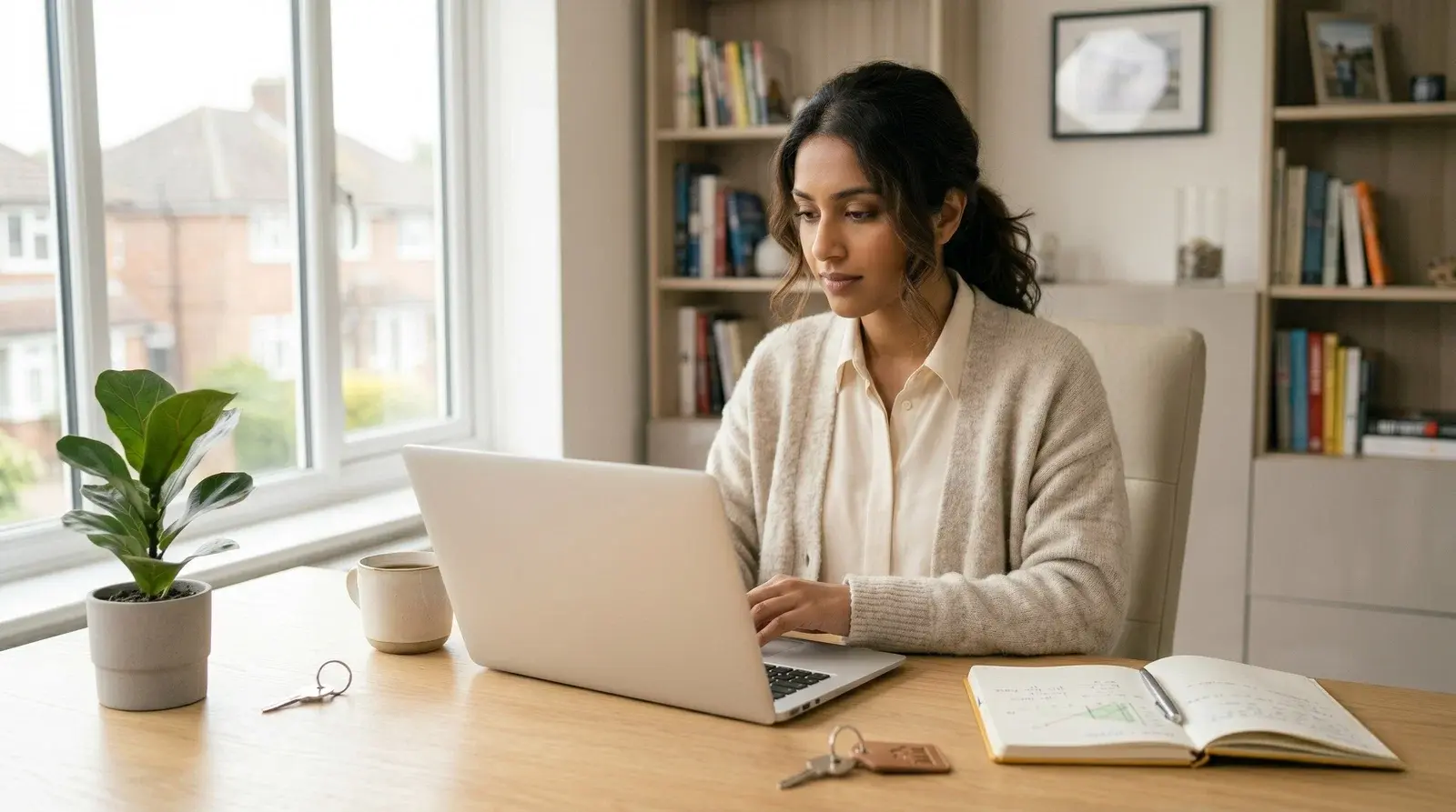 Property operator reviewing performance on a laptop at a clean desk